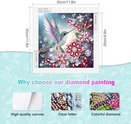 AiYuanzsh Special Shape Diamond Art Kits for Adults, Hummingbird and Flowers 5D Crystal Rhinestone Diamond Art Canvas, DIY Paint by Diamonds Craft Kits, Sparkling Diamond Painting Wall Décor
