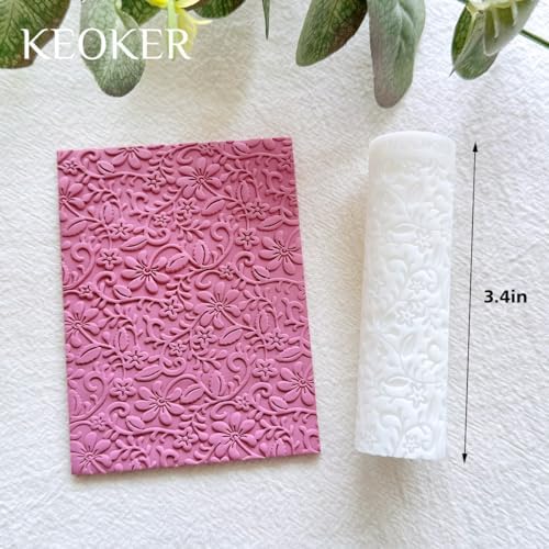 KEOKER Polymer Clay Texture Roller, Polymer Clay Roller for Making Earrings, Like Polymer Clay Texture Sheets, Great Work with Polymer Clay Cutters (Boho C), Floral C