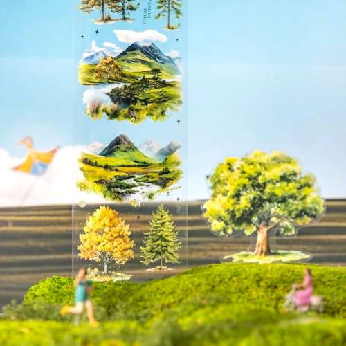 Alideco 6pcs Decorative Adhesive Tapes Vintage Tree Landscape PET Tape Great for Bullet Journal Supplies, Arts, Scrapbook, DIY Crafts, Planners (yikeshudefengjing)