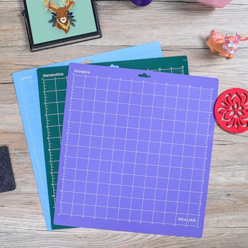 REALIKE Variety Cutting Mat Compatible with Cricut Maker 4/Maker 3/Maker/Explore 4/3/Air 2/Air, StandardGrip/LightGrip/StrongGrip/FabricGrip Multiple Adhesive 12x12 inch Cut Mats for 5 Pack