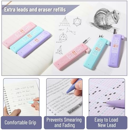 Mr. Pen- Pastel Mechanical Pencil Set with Lead Refills & Erasers, 6 Pack