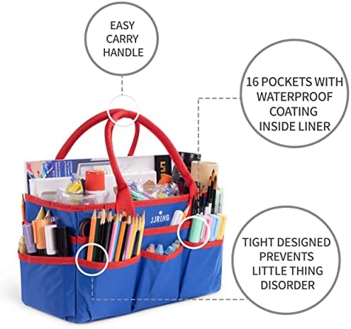JJRING 600D Nylon Craft & Art Organizer Tote Bag With Pockets, Red And Blue