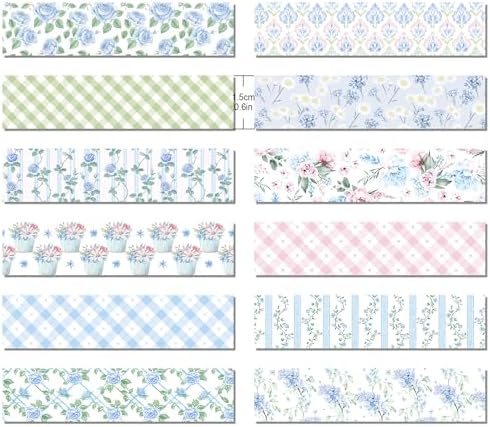 12 Rolls Hydrangea Washi Tape Set, Floral Watercolor Decorative Masking Tape, Pink and Blue Hydrangea Flower Patterns for Spring Arts,Craft Projects, Scrapbook Decoration, Journal Making,Gift Wrapping
