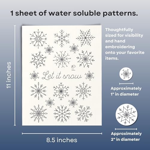 Stick and Stitch Embroidery Patterns, Holiday/Snowflake Designs, Water Soluble Embroidery Stabilizer Transfer Paper, Beginner Hand Embroidery Kit for Gifts (Holiday 1 Page)