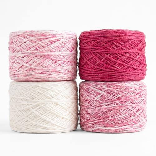 Gradient Baby Blanket Kit | Baby Bloom | 4 Balls of Gradient Yarn, 50% Cotton and 50% Viscose | Knitting Pattern Included | Revolution Fibers (Rose Dust Red)