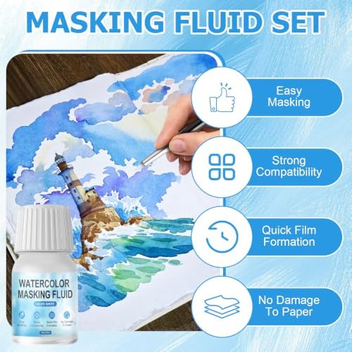 WANJAO White Masking Fluid for Watercolor Painting, Fast Drying Easy Peel