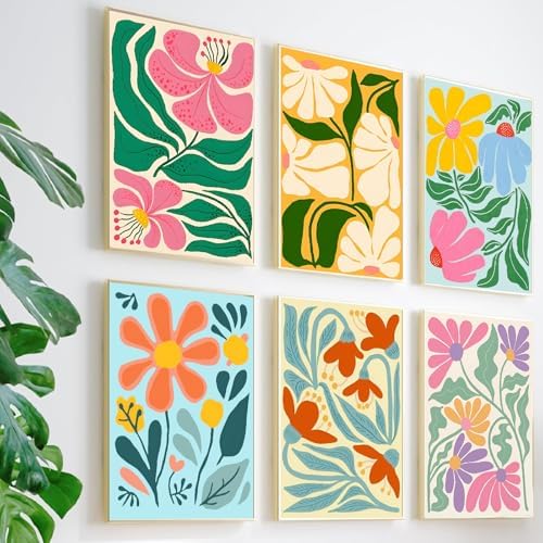 Clendo 6 Packs Paint by Numbers Kit for Adults, Easy Flowers Adult Paint by Number Kits on Canvas Without Frame, Abstract Floral Oil Painting for Home Decor Gift 8” W x 12”L