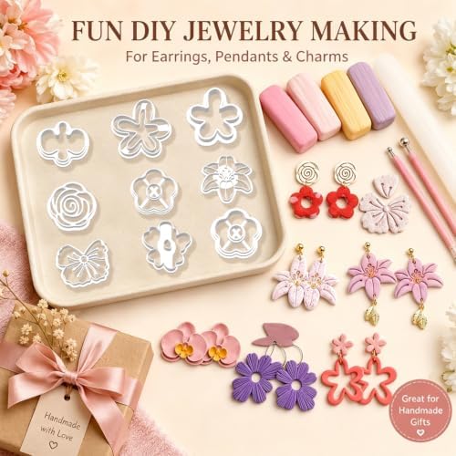 12Pcs Flower Polymer Clay Cutters, Floral Earring Making Molds