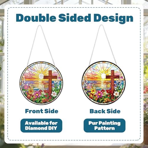 CRZMODE Cross Diamond Art Hanging Kit for Adults, Cross Pendant Diamonds Painting Art Kit, Special Crystal Diamond Art Painting Pendant Ornament, Craft Gift for Women Home Window Decor