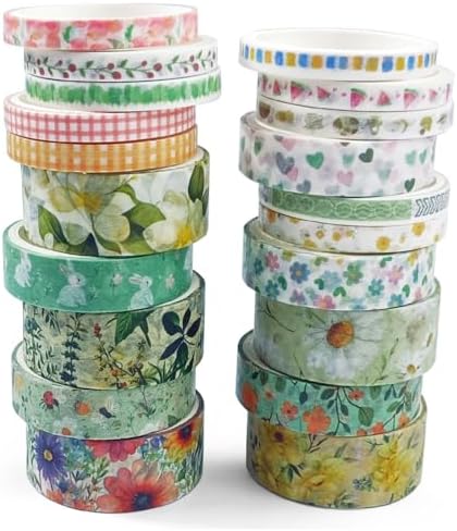 20 Rolls Washi Tape Set,Floral Washi Tape for Journaling, Assorted Sizes (Floral B)