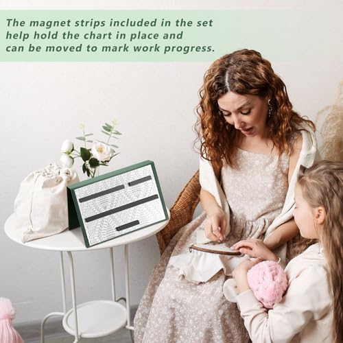 Flutesan 1 Pcs Knitting Pattern Holder, Fold up Cross Stitch Knitting Chart Keeper with Replacement Magnets, Magnetic Cross Stitch Accessories (Folded Size 6.1 x 9 Inch,Green)