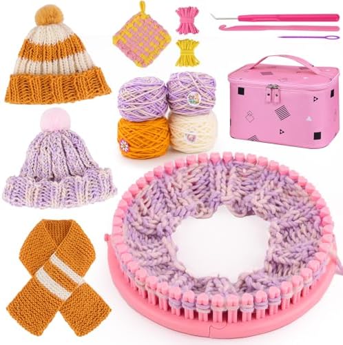 PREBOX Knitting Loom Kit for Kids and Beginners, Hat and Scarf, Pink