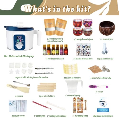 Handnatur Digital Candle Making Kit for Adults with Wax Melting Pot