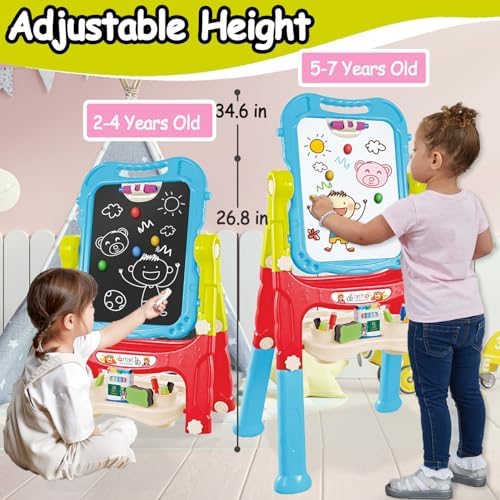 Toddler Art Easel for Kids, Chalkboard & Whiteboard with Drawing Tools