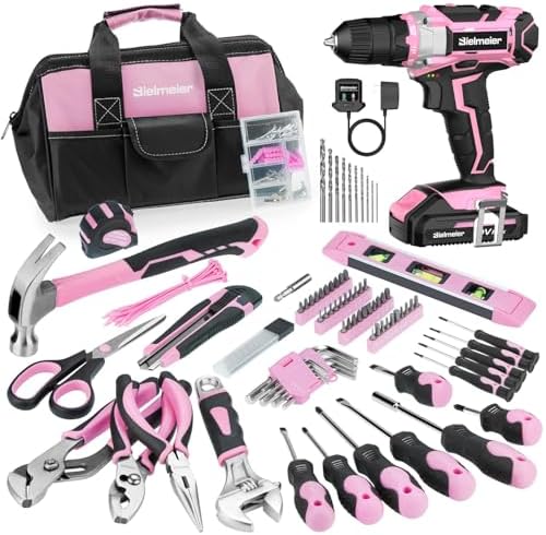 Bielmeier 20V 236Pcs Cordless Pink Drill Set for Women, Home Tool Kit