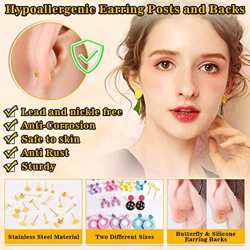 1002Pcs Stainless Steel Earring Posts and Backs with B7000 Glue, Gold