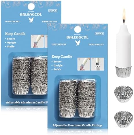 Taper Candle Fittings for Candle Upright,Silver Bobeches for Candlesticks Set of 60,Alu Manschetten for Taper Candle Holders Secure Candle Placement