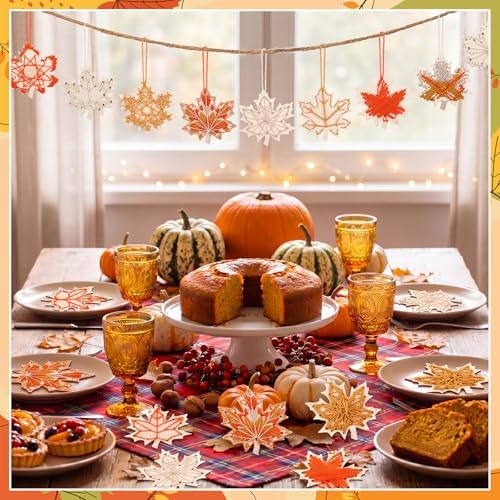 Kathfly 24 Set Fall Wooden Craft Kit Maple Leaf String Craft Ornaments with Yarn and Plastic Weaving Tools DIY Art Hanging Decorations for Classroom Fall Thanksgiving Party Favors Home Activities