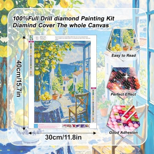 VeGuude Diamond Art Lemons Kits for Adults, Full Drill Italy Coast Wall ArtDiamond Painting Kits for Beginners, DIY Full Rhinestone 5D Diamond dots (Gemstone Craft), Home Wall Decoration (12x16 inch)