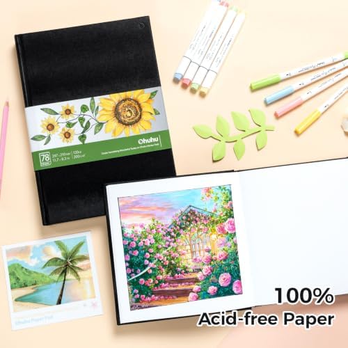 Ohuhu 2 Pack Marker Paper Pad Art Sketchbook for Drawing and Sketching | 8.3"x8.3"&8.3"x11.7" Art Sketch Book Drawing Papers Each Size Holds 78 Sheets/156 Pages -120 LB/200 GSM -Hardcover Sketch Pad