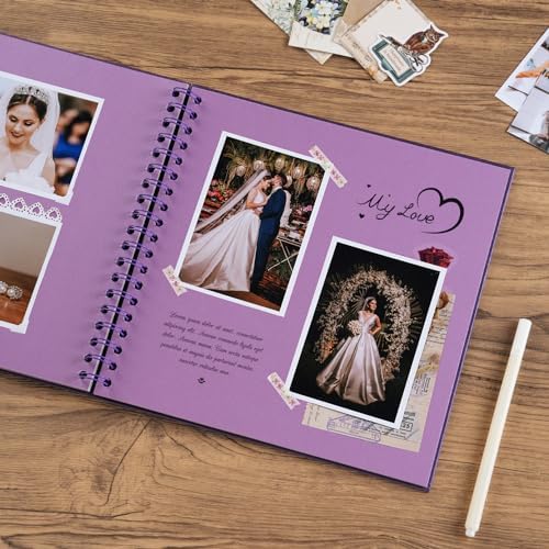 potricher 10 x 10 Inch DIY Scrapbook Photo Album 40 Pages, Purple | Thick Kraft Paper Scrap Book Photo Albums, Memory Book for Wedding, Anniversary, Baby, Family, Travel, DIY Projects