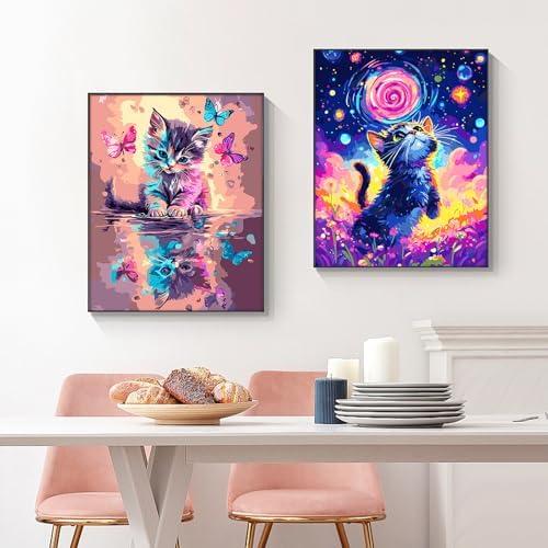 Yunnuo Paint by Numbers Kit for Adults,Cat Paint by Number Canvas,Butterfly Painting by Numbers for Beginners,Paint with Numbers for Great Gift and Wall Decoration 16’ W x 20’L