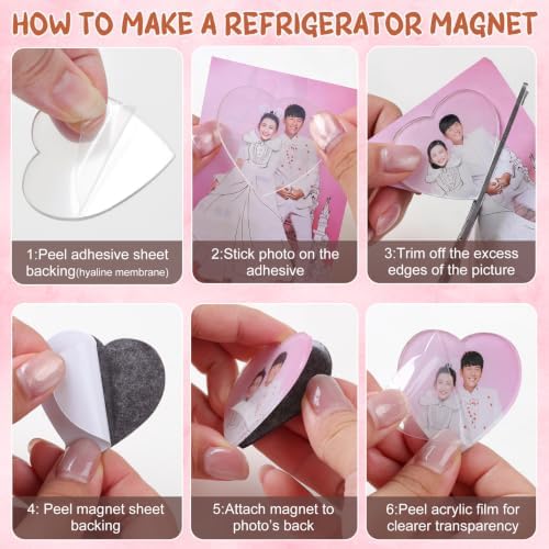 25 Pcs DIY Acrylic Fridge Magnet Kit Heart Fridge Magnet Craft Set with Adhesive Backing Make Your Own Magnet Kit for Photo Office Classroom Cabinets Kitchen 2 Inch DTBX- (Heart)