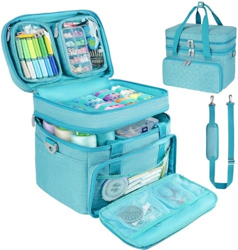 Double Layer Sewing Organizer Bag with Shoulder Strap, Blue