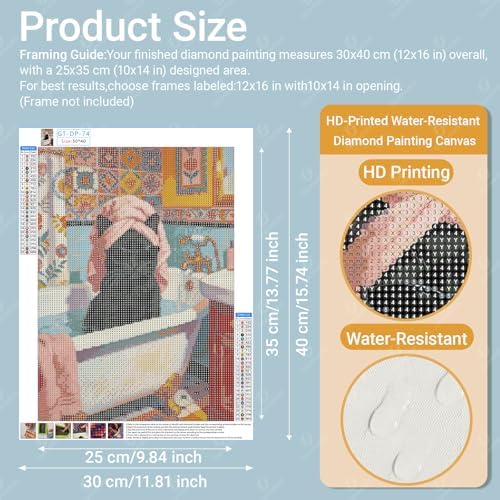 Gamteldot Diamond Art Kits for Adults Beginner,DIY Black Cat Diamond Art 5D Full Drill Diamond Dot,Bathroom Diamond Painting with Complete Tools,Gem Art Crafts for Home Wall Decor Gift-12x16in