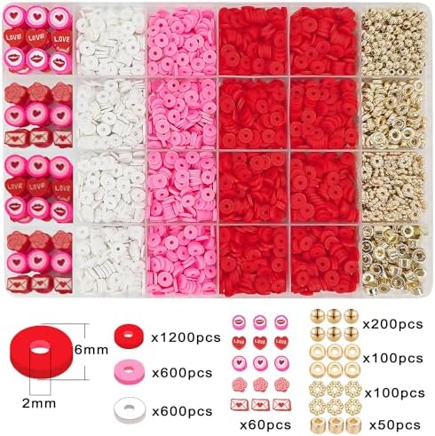 MIIIM Red Clay Bracelet Kit - Heishi Beads, Clay Charms, Gold Spacer Beads - Jewelry Making & Friendship Bracelet Kit for Valentine's Day, Crafts, Raves, Gifts