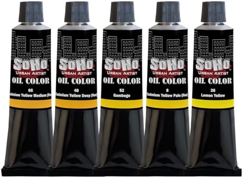 Soho Urban Artist Oil Paint Yellows Set of 5-170 mL Tubes, Triple-Milled Oils with Refined Linseed - Smooth Application, True Color Mixes, Ideal for Brushes & Palette Knives