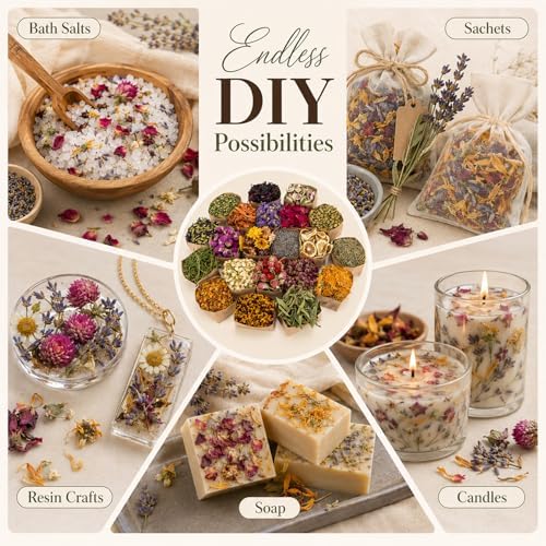 Sukh 21 Bags Dried Herbs Kit - Natural Dried Flowers for Soap Candle Crafts