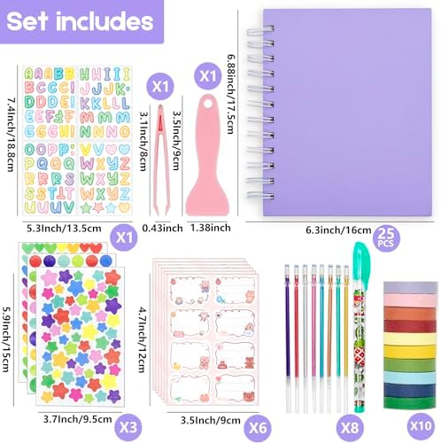 Scrapbook Self Adhesive Photo Album 25 Pages Hard Cover DIY Photo Album for Instant Camera Print Paper with DIY Accessories (Purple)