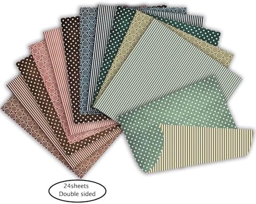 Basic Distressed Scrapbook Paper - 24 Sheets 12" x 12" Double-Sided Vintage Polka Dot & Stripe Design, 160gsm Cardstock for DIY Card Making, Gift Wrapping & Photo Albums