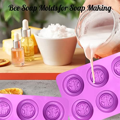 Bee Silicone Molds, 2 Pack Round Bee Soap Mold 6-Cavity | 3D Design Honeybee Silicone Mold for Soap Making, Lotion Bar Beeswax Resin Candle Chocolate Dessert