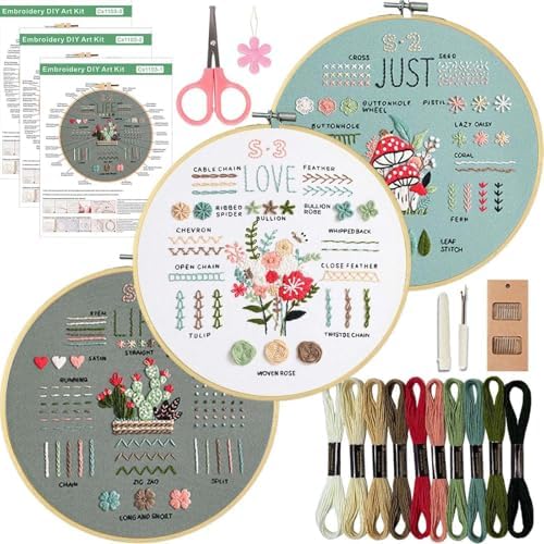 DMFXNBLM Embroidery Kit for Beginners, Water‑Soluble Plant Pattern