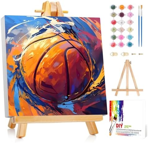 Reivworl Framed Basketball Paint by Numbers Kit for Adults Beginner 10×10 inch