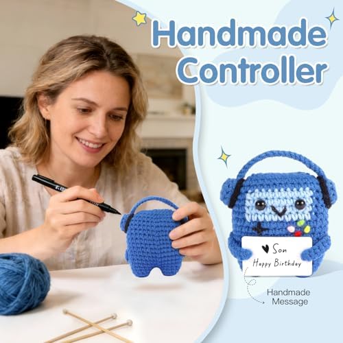 Gamer Gifts for Teens,Handmade Crochet Controller Kit(3Pcs,Positive blue)
