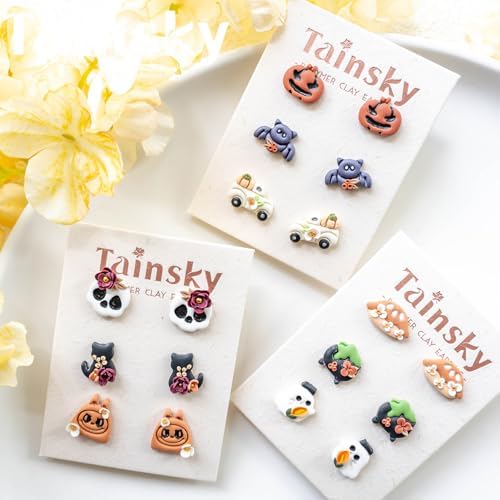 Tainsky Halloween Studs Polymer Clay Cutters, 22 Shapes Halloween Studs Clay Earrings Cutters for Clay Jewelry (C)