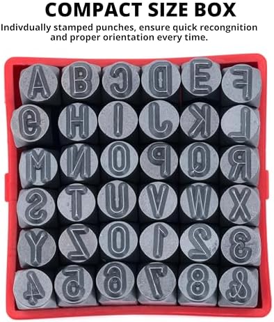NEIKO 02625A Number and Letter Punch Set with Heat-Treated Steel Punches, Imprinting & Arts and Crafts, 5/16" (8MM) Shaft, 36 Pc Stamp Set, Uppercase Letter & Number Punch Set (A-Z / 0-8 / "&" Symbol)