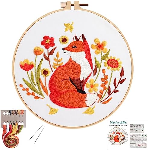 Louise Maelys Autumn Fox Embroidery Kit for Beginners Floral Craft