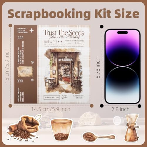 Coffee Themes Sticker Scrapbooking Supplies for Junk Journal, 50 Sheets Washi Stickers - Vintage Journaling Stickers, Ephemera Sticker Book Pre Cut(TZ-005-008)