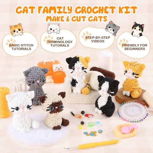 AUGVO Crochet Kit for Beginners, 6 Cats Step by Step Video Tutorials