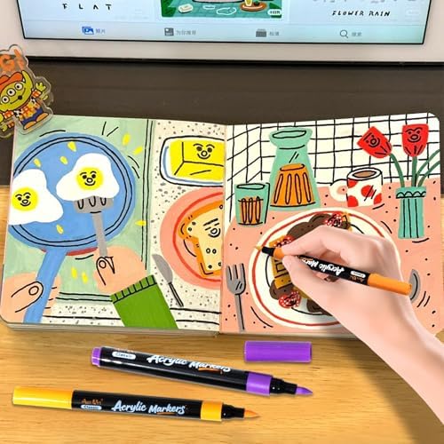 Aen Art 100 Colors Acrylic Paint Marker – Precision Brush Tip Paint Pens Work on Paper, Rock Painting, Stone, Wood, Glass, Ceramic, DIY & Art Supplies – Classroom & Art Supplies Gift