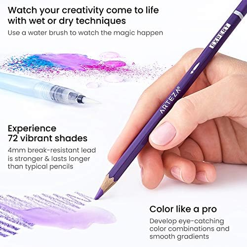 ARTEZA Watercolor Pencils, Set of 72, Water-Soluble Pencils for Drawing