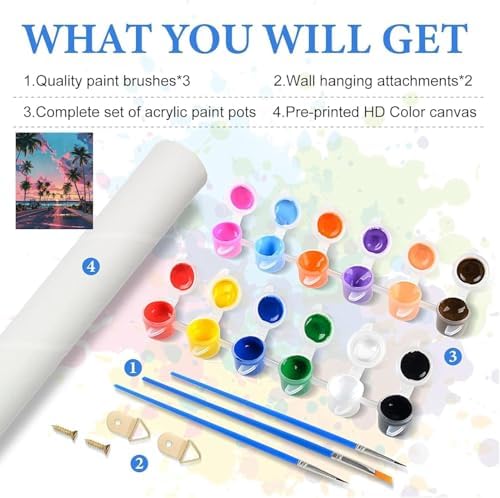 KYOQFVN Sunset Road Paint by Numbers for Adults Beginner, Street Adult Paint by Number Kits on Canvas, DIY Oil Painting Kits for Home Wall Decor 16X20 inch (Without Frame)