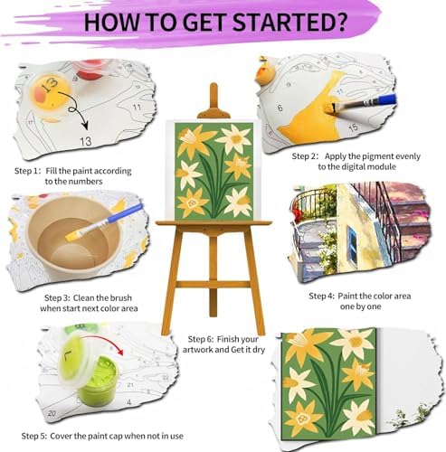 Pixendra 6 Pack Paint by Numbers Kit for Adults - Simple Flower Easy Paint by Number on Canvas for Beginner,Acrylic Oil Watercolor Painting kit Arts and Crafts for Room Wall Decor (8x12 inch)