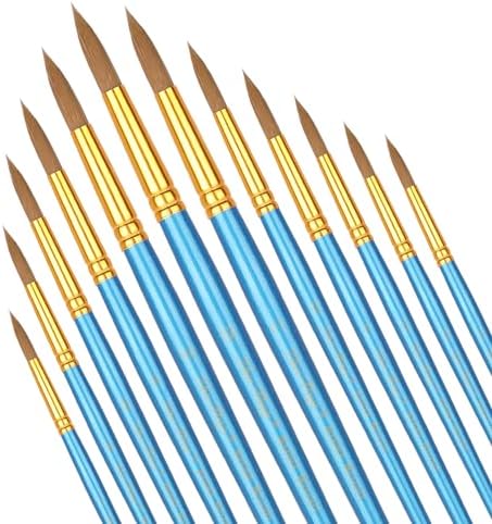 12pcs Round Paint Brushes Watercolor Brushes Round Water Color Paintbrushes for Acrylic Painting Artist Body Face Oil Paint Brush for Model Rock Craft Canvas Nail Art Miniature