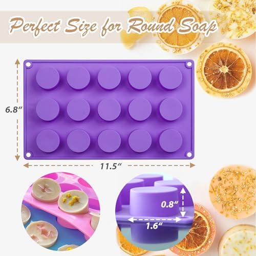 HKNMTT 3Pcs Round Cylinder Small Silicone Molds 15-Cavity Soap Mold
