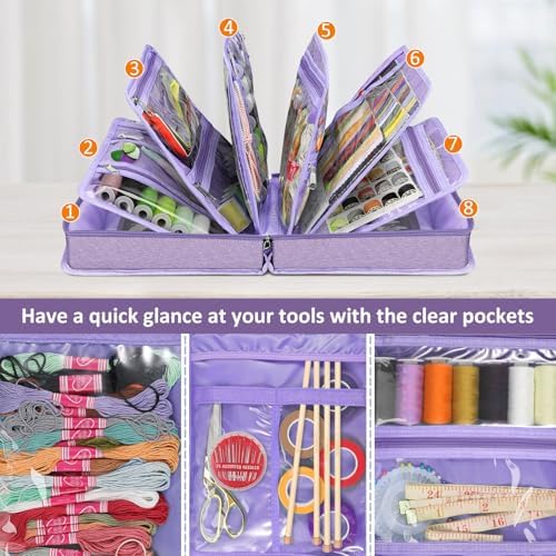 FINPAC Sewing and Craft Supplies Storage Tote Bag with Clear Pockets